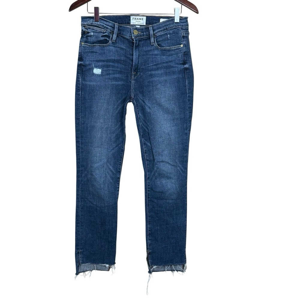 Frame Jeans Womens 27 Blue Le High Straight Rawβ Hem High Rise Denim Stretch
